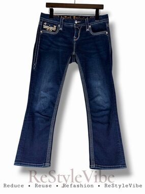 ROCK REVIVAL Women’s Size 28 Denim Jeans Crop Style Embellished Bling Stretch
